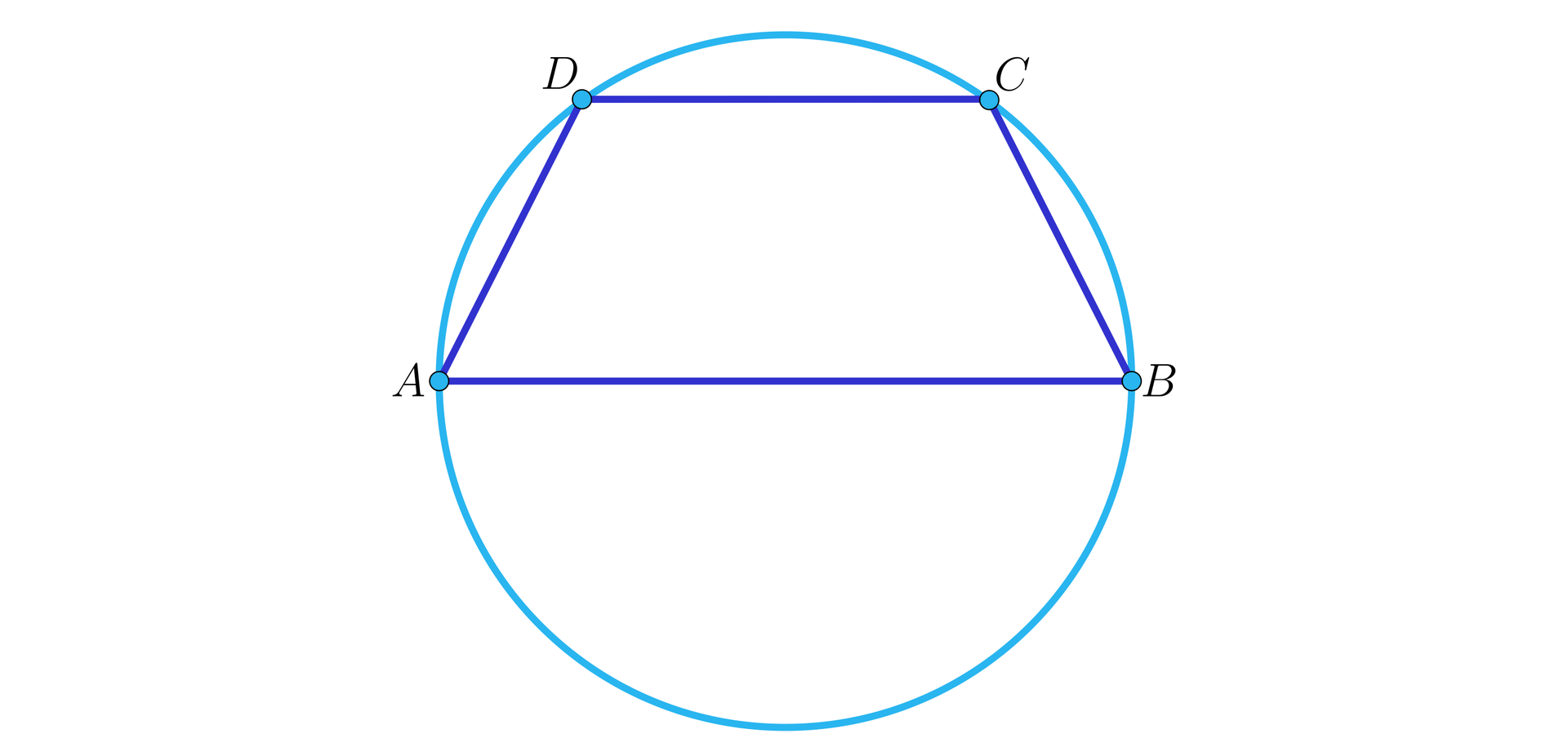 Na ilustracji przedstawiono równoramienny trapez ABCD, na którym opisano okrąg. 