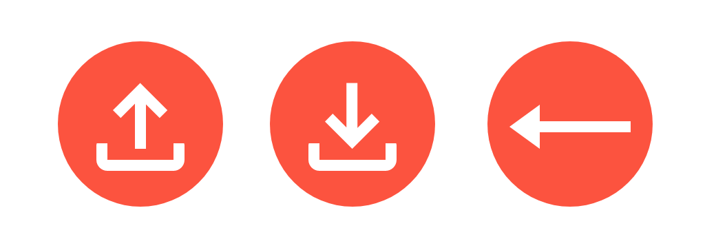 Kolejno od lewej przyciski: wgrywania pliku, pobierania pliku, powrotu do menu wyboru programu.