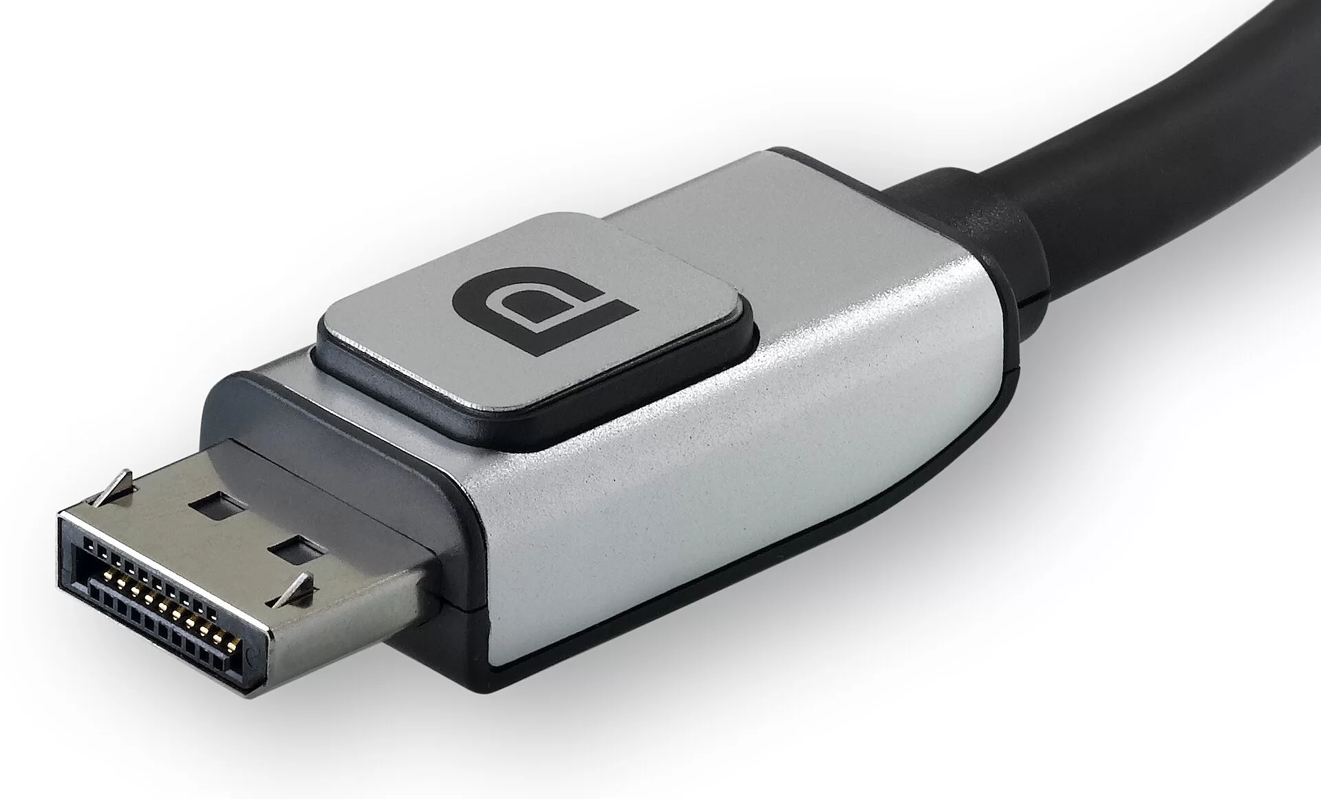 Fotografia przedstawiająca złącze DisplayPort wraz z przewodem.
