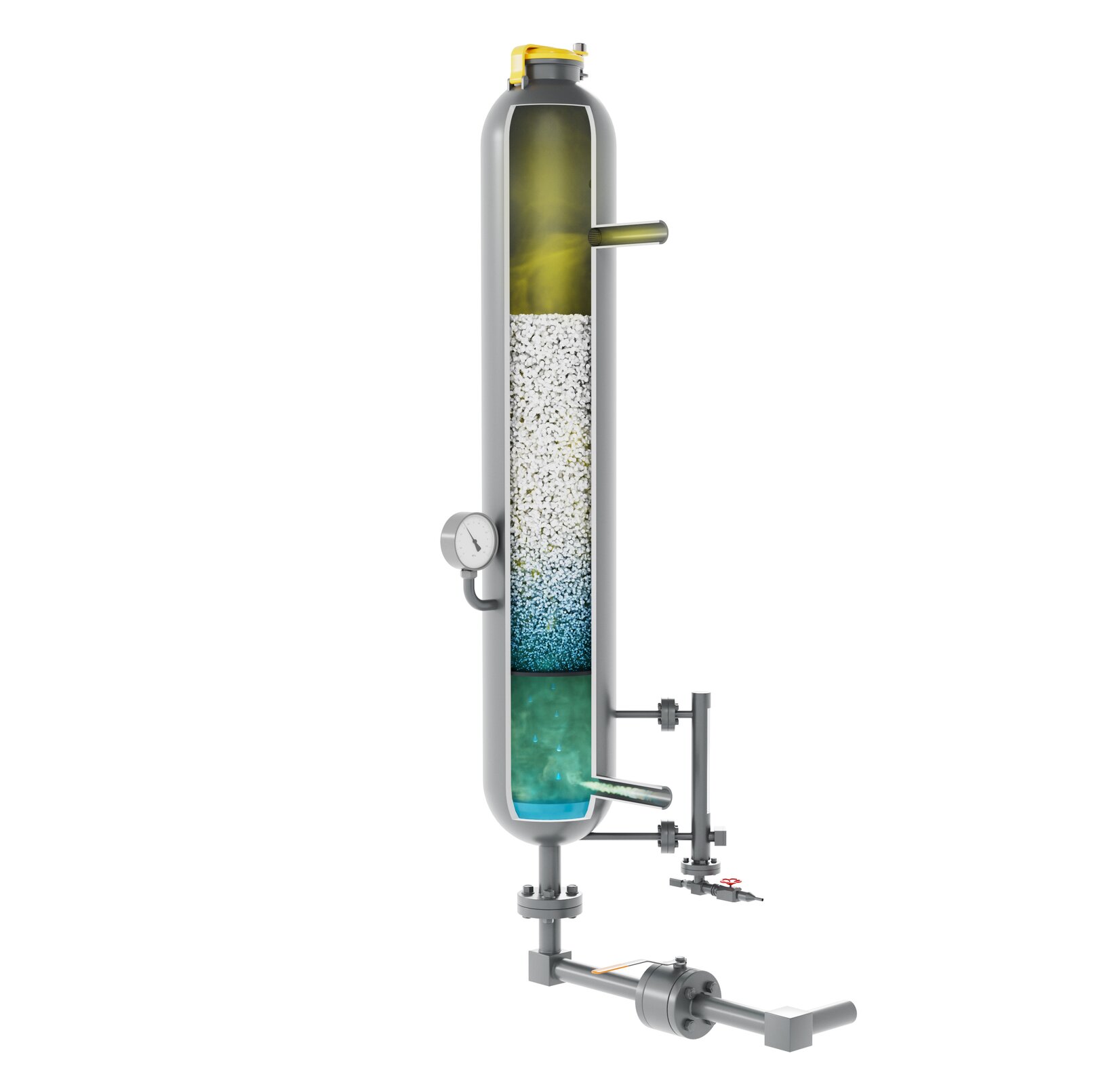Gaz przepływający przez kolumnę adsorpcyjną wypełnioną tabletkami chlorkowo‑wapniowymi