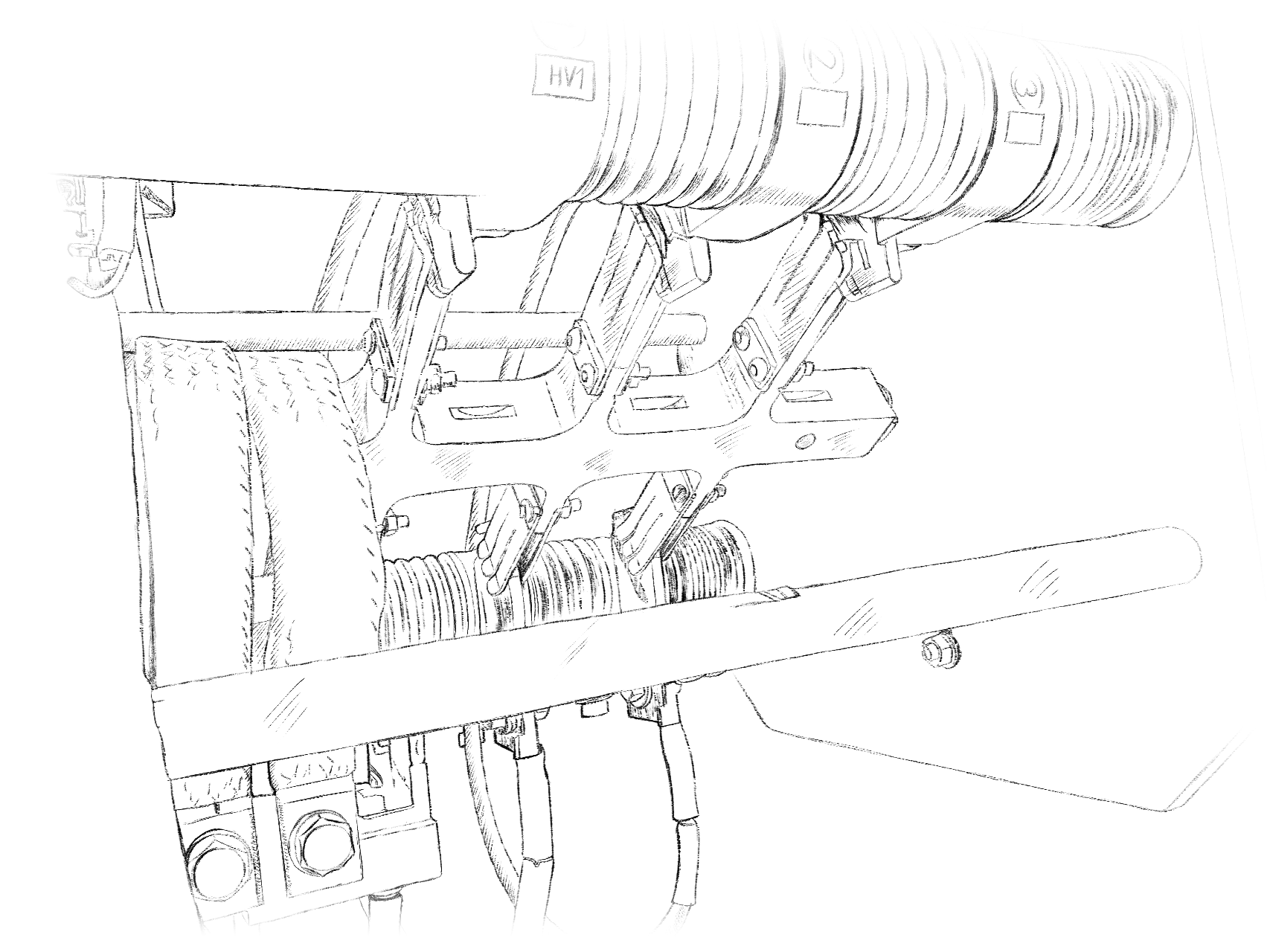 Ilustracja przedstawia stycznik uziemiający. Widoczne są metalowe pręty oraz styki.