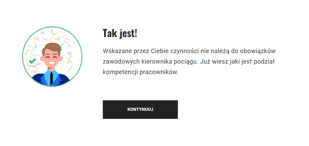 Przykładowy komunikat o poprawnej odpowiedzi w grze