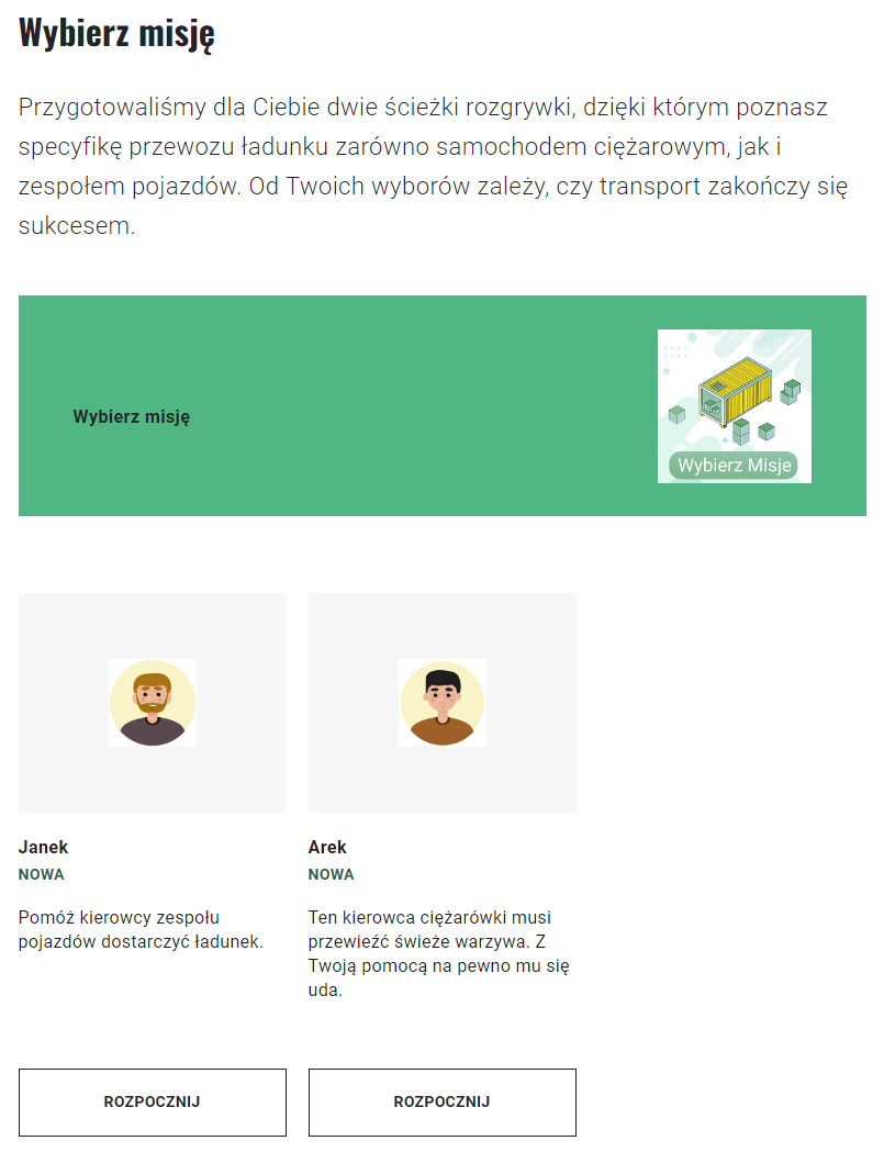 Ekran wyboru misji 