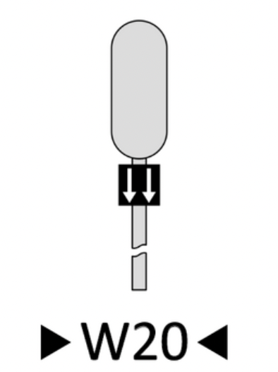 Wskaźnik wu dwadzieścia. Czarna kwadratowa tablica, znajdują się na niej dwie białe strzałki zwrócone grotami w dół.