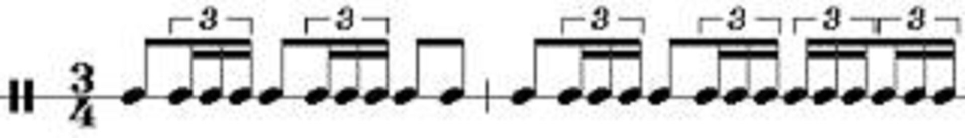 Ilustracja przedstawia zapis nutowy schematu rytmicznego Maurycego Ravela Bolero.