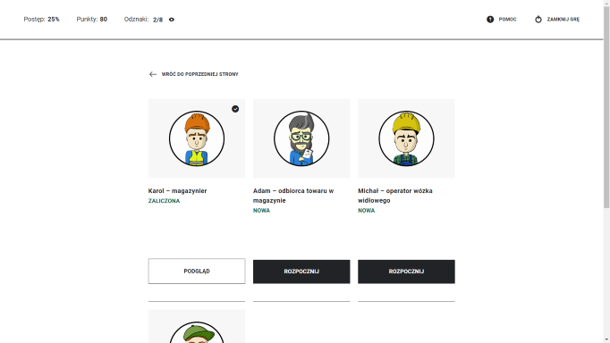 Przykładowy widok gry po przejściu obu poziomów zaawansowania