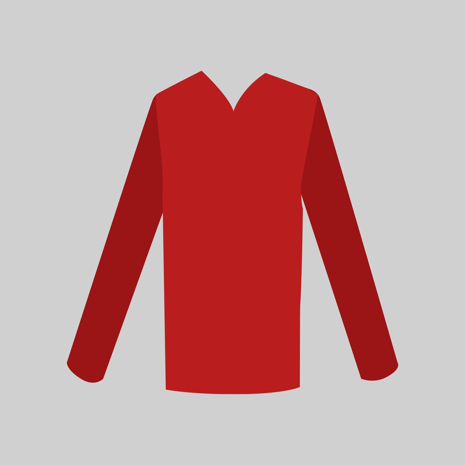 Ilustracja przedstawia czerwony sweter z długim rękawem oraz dekoltem wyciętym w serek.