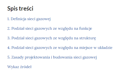 Przykładowy wygląd spisu treści