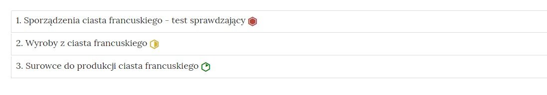 Grafika przedstawia widok spisu treści interaktywnych materiałów sprawdzających.
