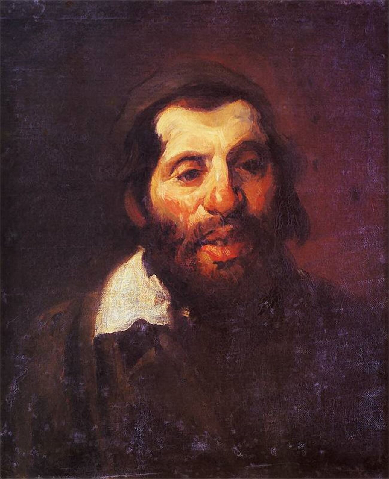 Ilustracja o kształcie pionowego prostokąta przedstawia „Portret Żyda” Piotra Michałowskiego. Ukazuje popiersie starszego mężczyzny, ubranego w brązową marynarkę z wyłożonym białym kołnierzem i jarmułkę na głowie, spod której wystają ciemne włosy. Jego usta są lekko rozchylone, nos ma duży, zaczerwieniony. Twarz porośnięta jest brodą i wąsami. Żyd jest ukazany frontalnie, ale głowę ma lekko zwróconą w lewą stronę. Tło jest ciemne, utrzymane w czarno-czerwonym kolorach, jaśniejszych wokół głowy postaci.