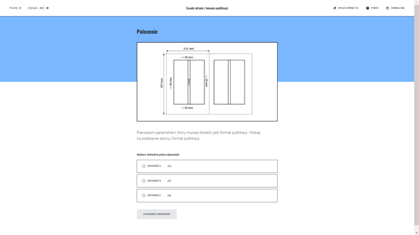Grafika przedstawia panel gry z pytaniem sprawdzającym, opcjami odpowiedzi do wyboru oraz przyciskiem sprawdzenia odpowiedzi.
