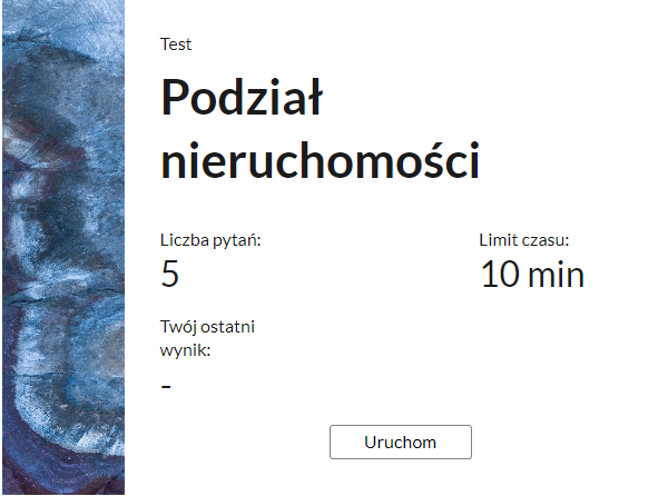 Przykładowy widok ekranu początkowego testu