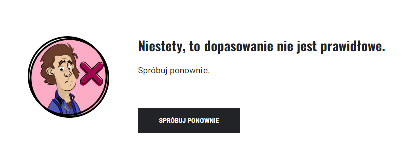 Przykładowy komunikat o błędnej odpowiedzi w grze