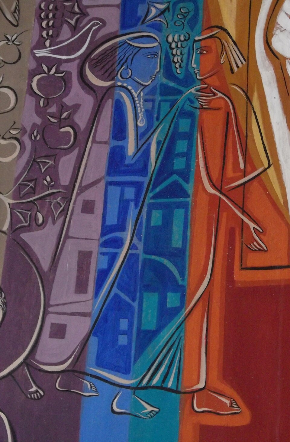 Ilustracja przedstawia szkic postaci kobiety i mężczyzny w długich, antycznych strojach. Kobieta podaje dłoń mężczyźnie. Spoglądają sobie w oczy.