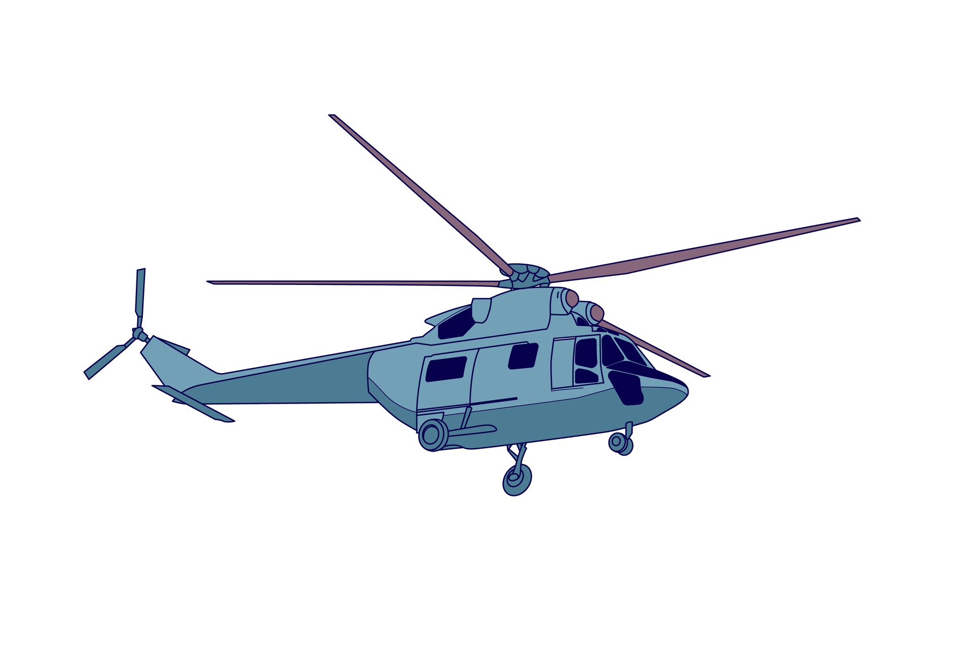Ilustracja przedstawia śmigłowiec, w którym siła nośna wytwarzana jest przez wirujące śmigło umieszczone na dachu kabiny. Na ogonie umieszczone jest drugie, mniejsze śmigło, służące do stabilizacji pojazdu w powietrzu.