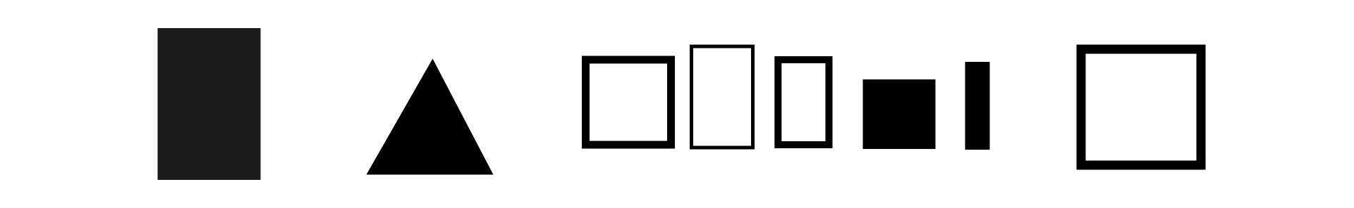 Na grafice ukazane są prostokąty o różnych rozmiarach i jeden trójkąt. Trójkąt i część z prostokątów jest wypełniona kolorem czarnym, a pozostałe mają tylko obramowanie w tym kolorze. Kształty rozłożone są w nieregularny sposób.