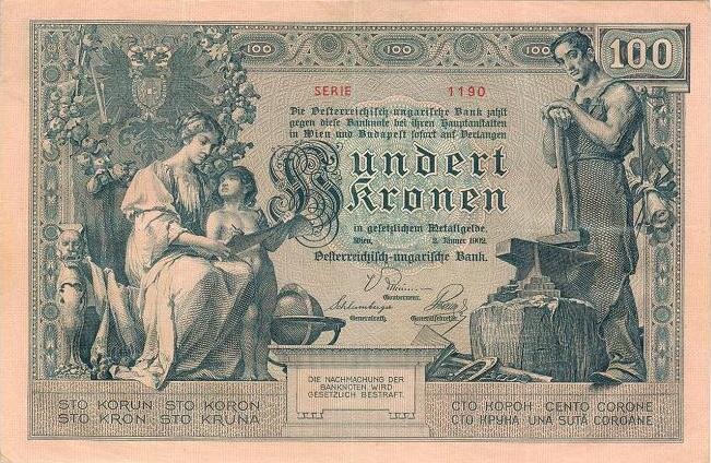 Na ilustracji awers banknotu. Po lewej stronie kobieta w sukni z dzieckiem, które pisze na kartce. Obok stoi globus. Po prawej stronie mężczyzna trzymający młot oparty na kowadle. Na środku banknotu są napisy.