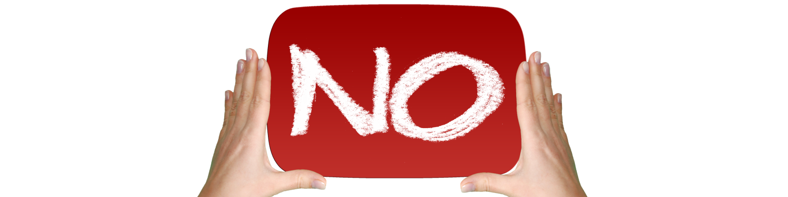 Zdjęcie przedstawia dłonie trzymające kartkę z napisem NO.