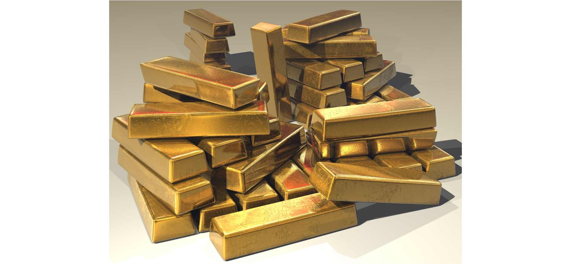 Ilustracja przedstawia kilkanaście sztabek złota.