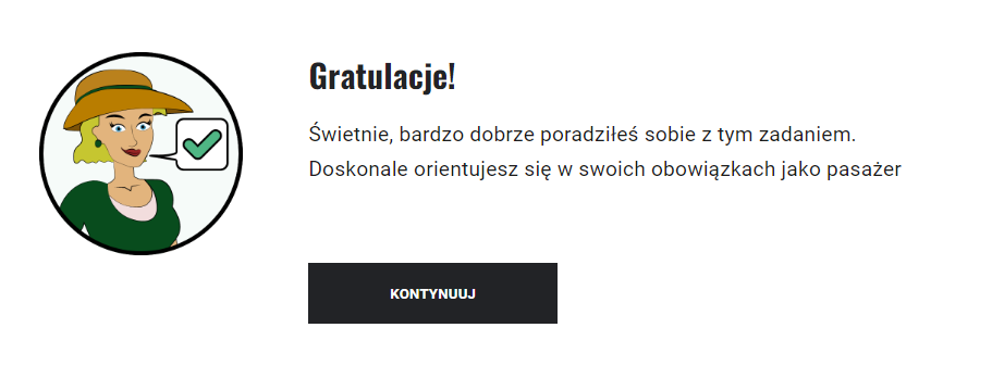 Przykładowy komunikat o poprawnej odpowiedzi w grze