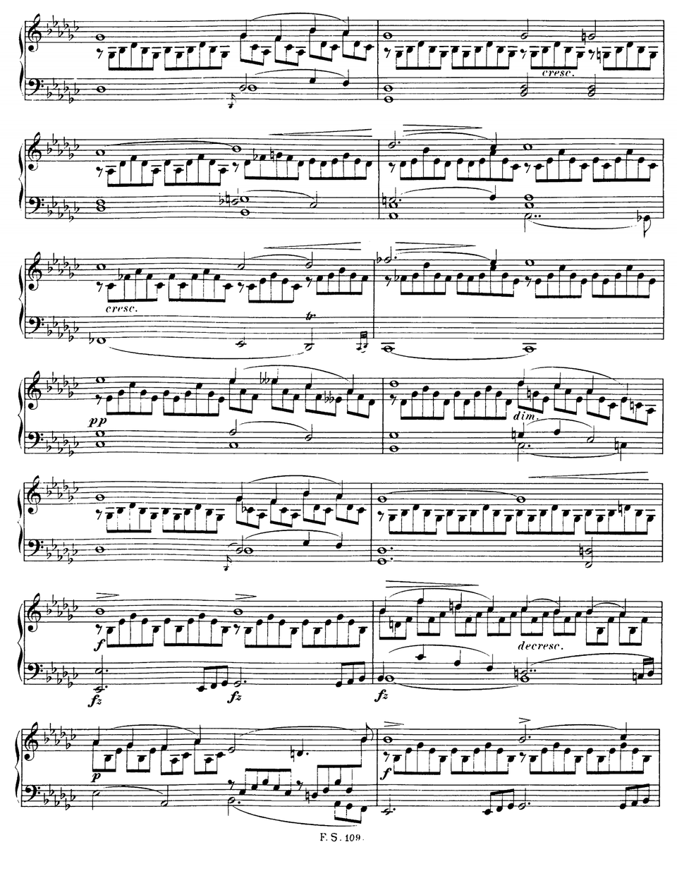 Ilustracja przedstawia zapis nut utworu Franza Schuberta, „Impromptu Ges‑dur” op. 90 (D 899) nr 3.