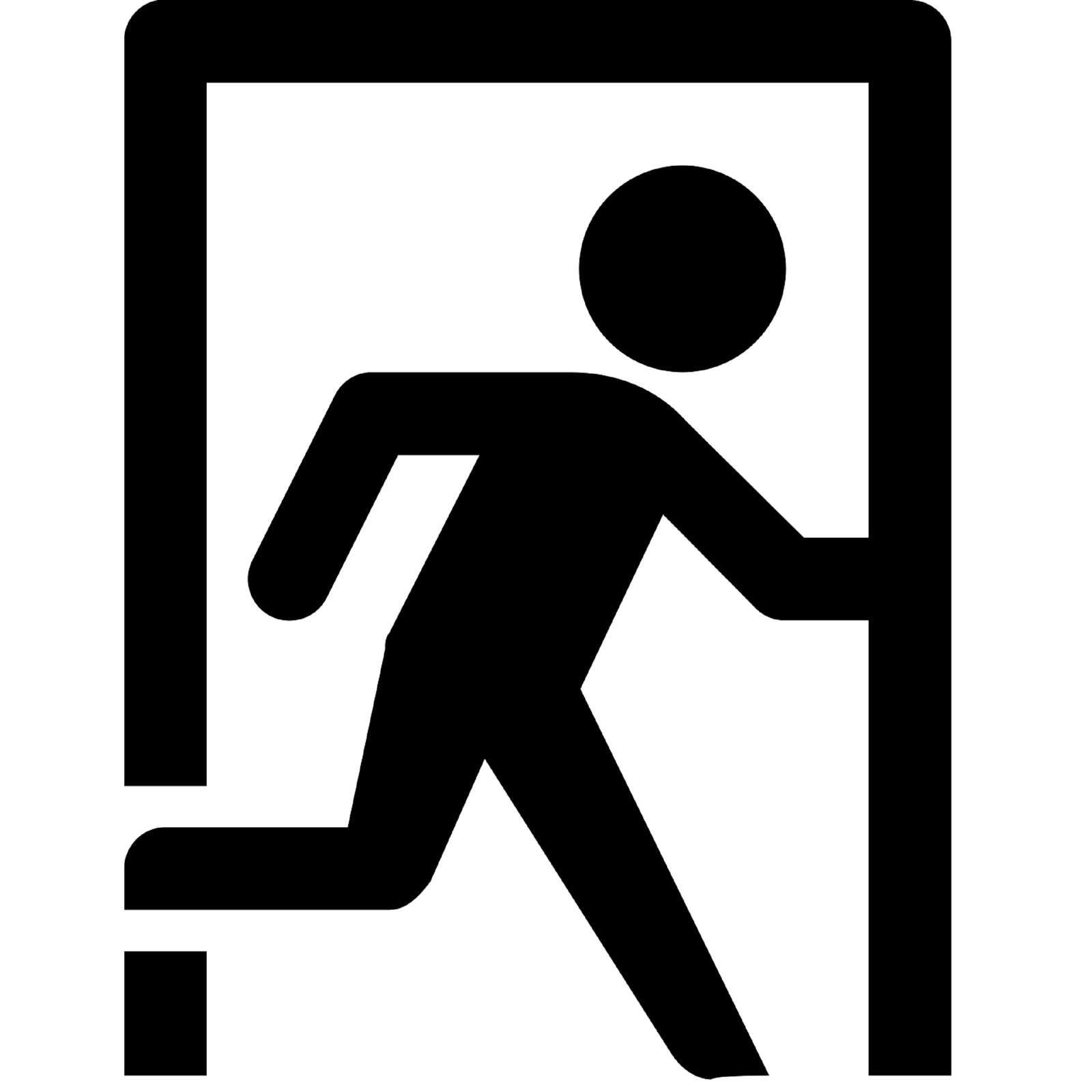 Ilustracja przedstawia grafikę ukazującą ikonę wyjścia. Grafika jest w czarno białych kolorach.