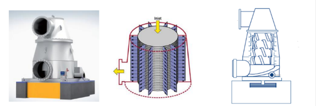 Grafika sortownika składa się z trzech ilustracji. Na pierwszej przedstawiono urządzenie o kształcie zwężającego się nieznacznie ku górze walca z dwoma otworami z boku – Na górze i na dole. Urządzenie znajduje się na prostokątnej podstawie. Druga ilustracja ukazuje podobny przyrząd, jednak jego ścianki mają liczne niewielkie otwory jak w sicie. Trzecia ilustracja to rysunek przekroju sortownika ukazanego na pierwszym zdjęciu.