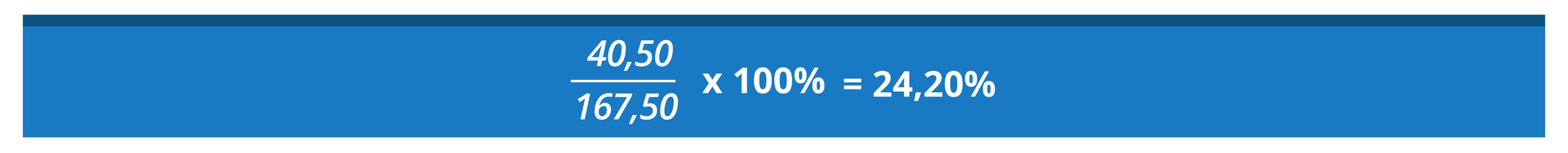Grafika przedstawia następujące wyliczenie: ułamek w liczniku 40,50, w mianowniku 167,50, koniec ułamka, razy 100% równa się 24,20%.