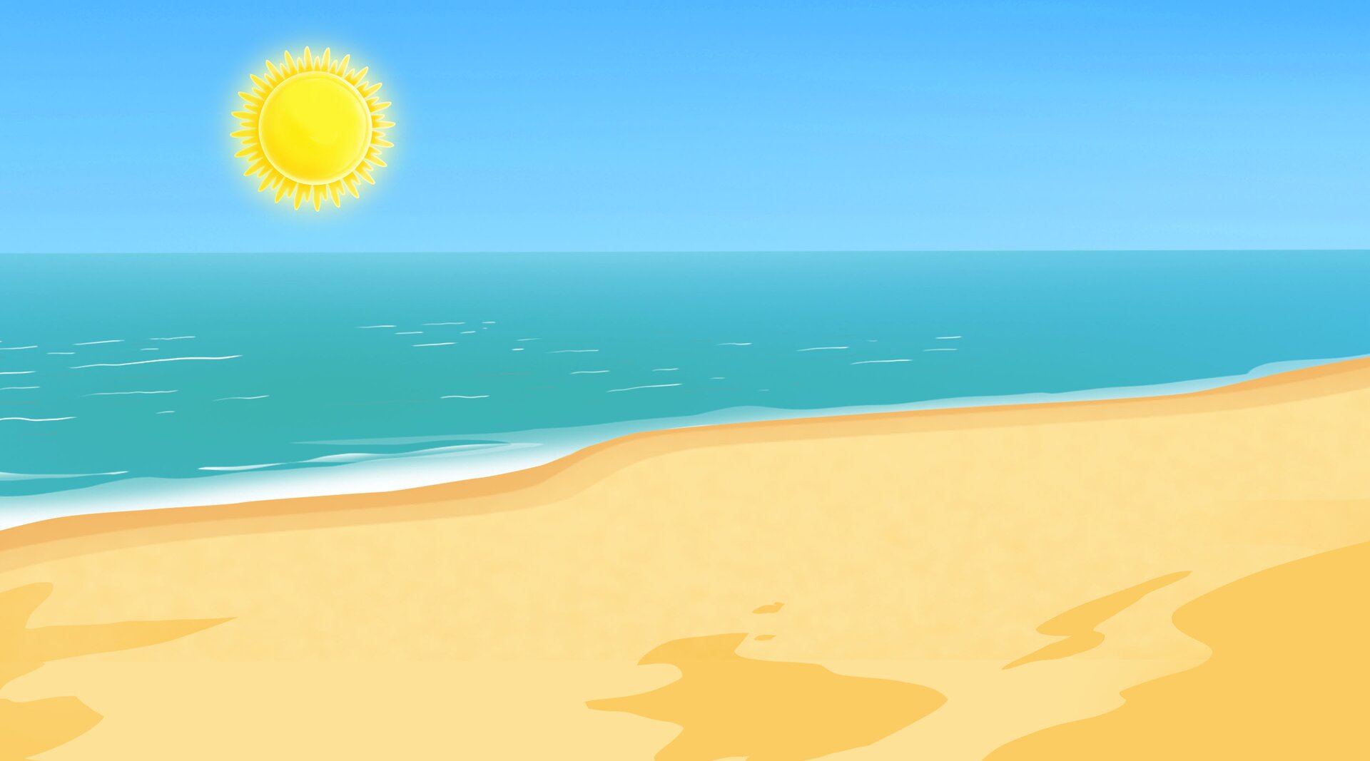 Na ilustracji znajduje się plaża nad morzem. 