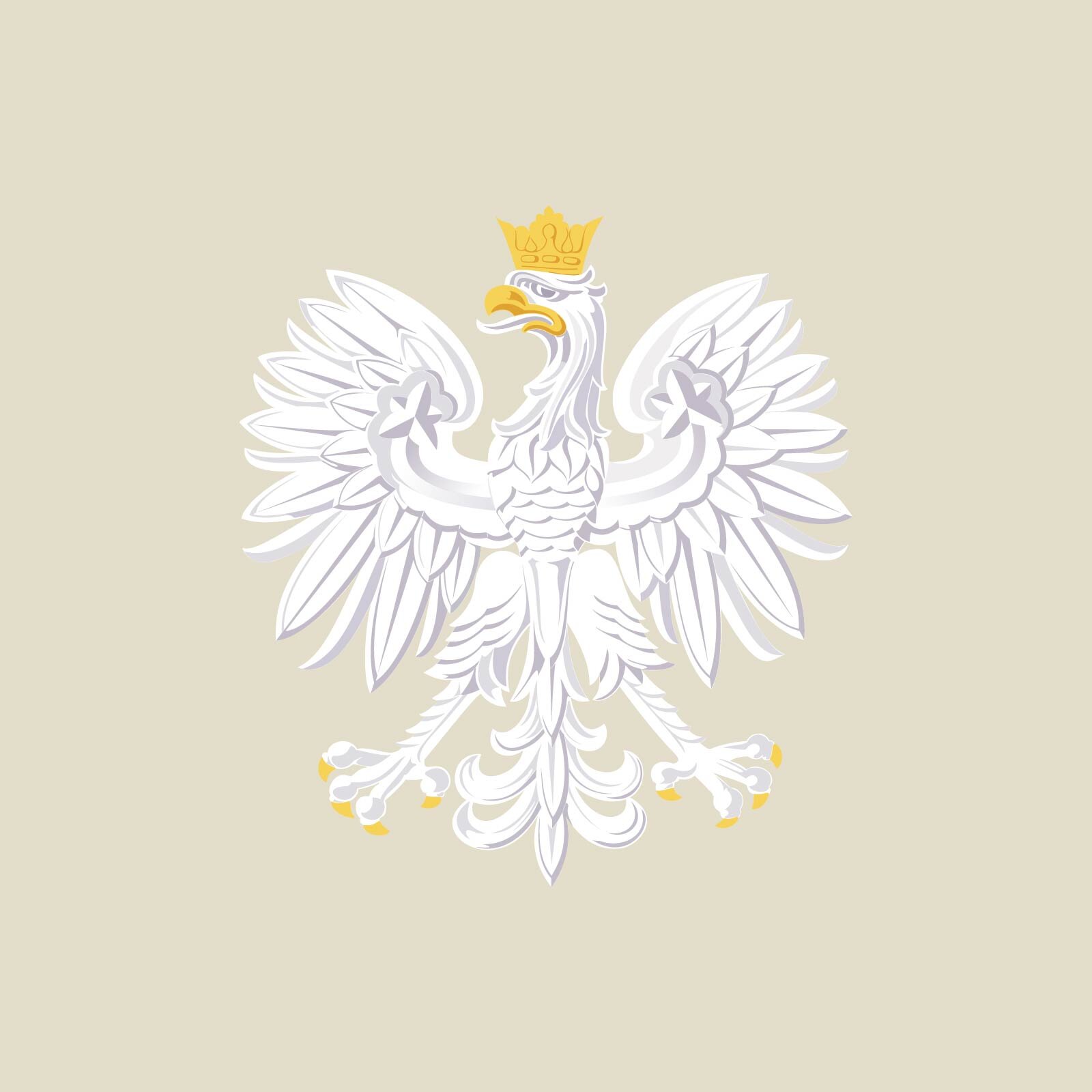 Ilustracja przedstawia godło Polski, czyli orła białego w złotej koronie, ze złotymi pazurami i złotym dziobem.