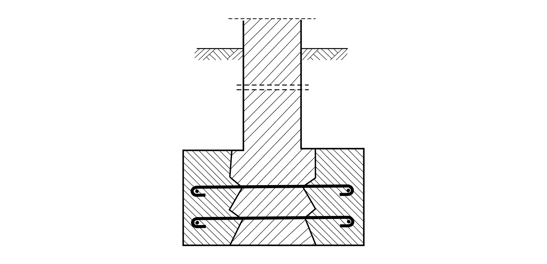 Ilustracja przedstawia poszerzenie ławy fundamentowej z cegły przez obmurowanie.