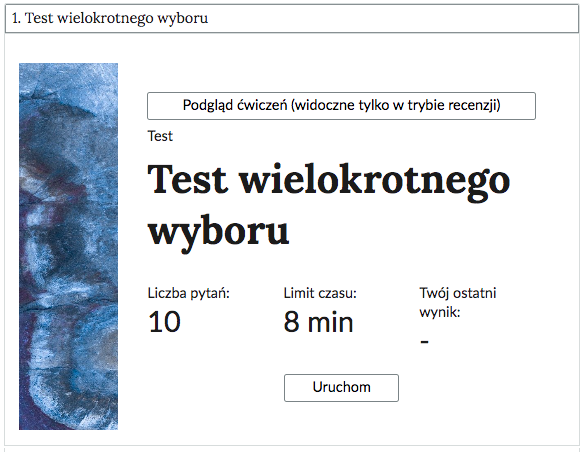 Widok na przykładowe ćwiczenie w otwartej zakładce