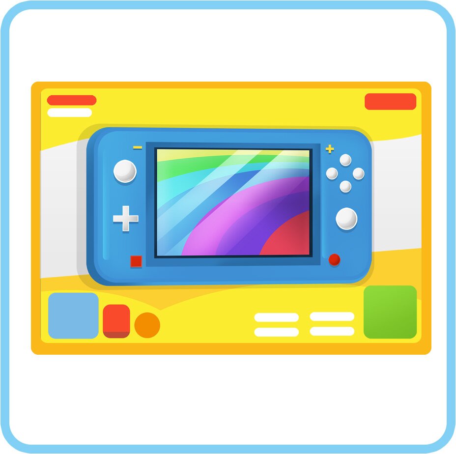 Ilustracja przedstawia pudełko, w którym jest przenośna konsola do gier.