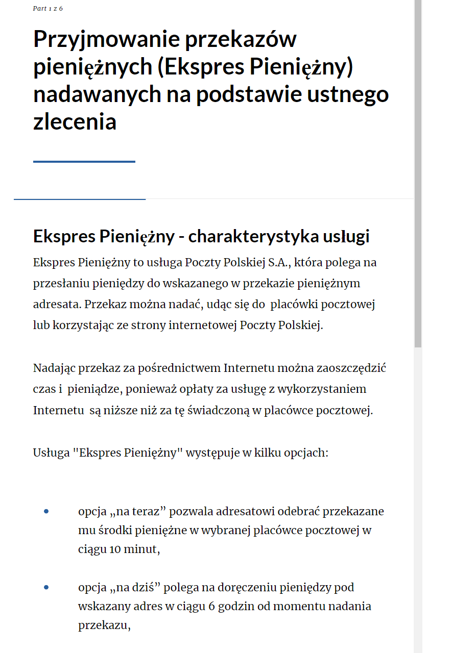 Widok po wybraniu pierwszej pozycji z menu