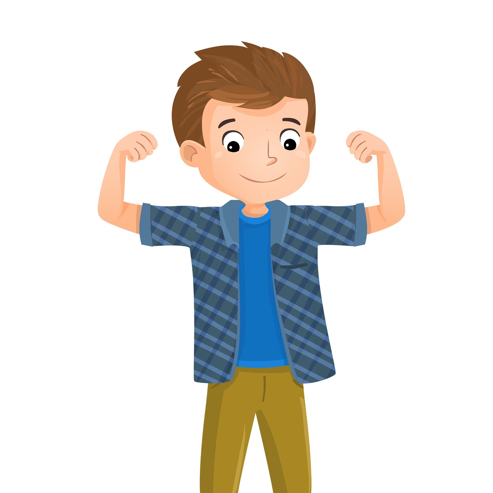 chłopiec podnosi ręce i napręża bicepsy