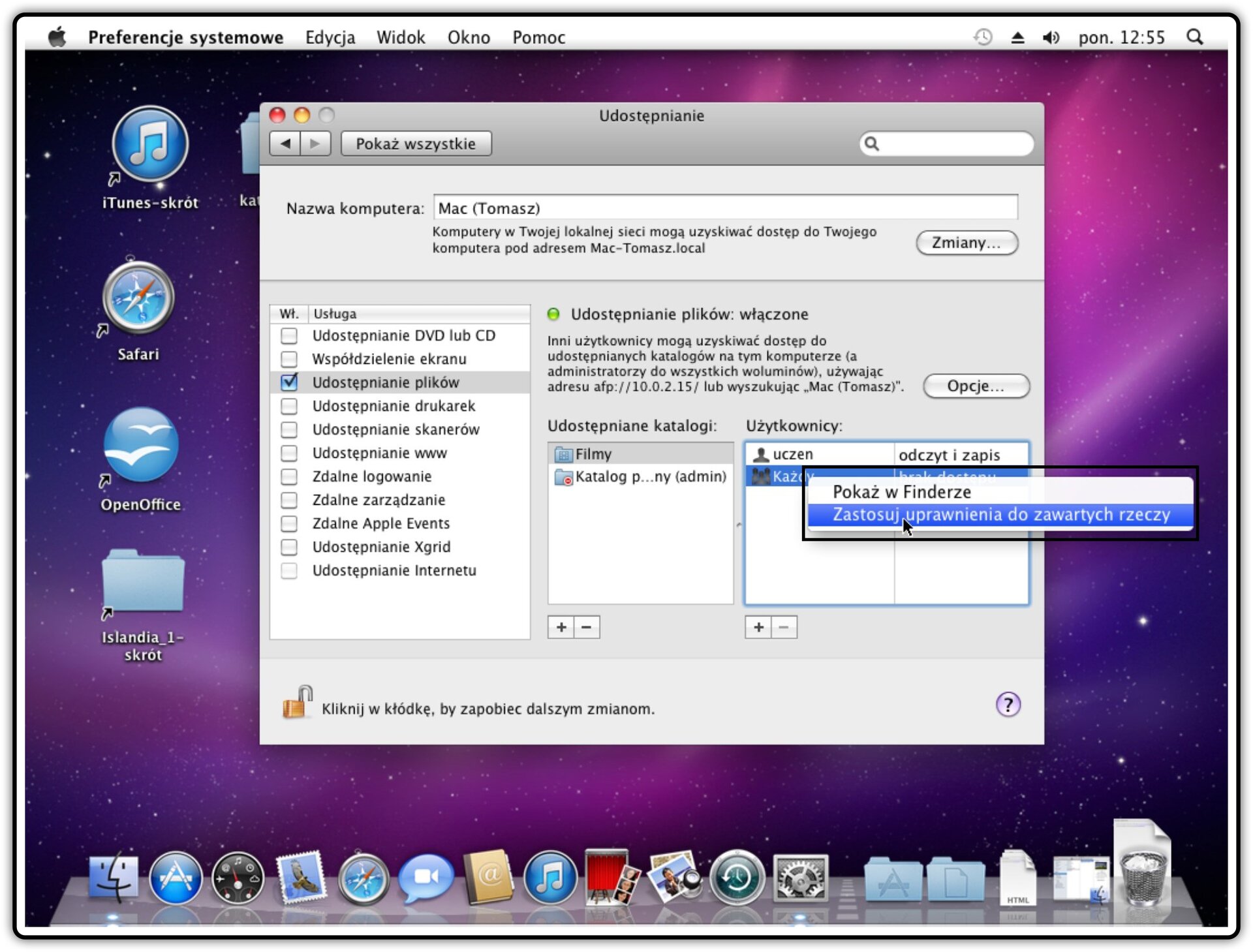 Ilustracja przedstawiająca: Krok 6 udostępniania innych katalogów w systemie Mac OS X