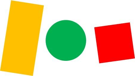 Ilustracja przedstawia trzy figury geometryczne: prostokąt, koło, kwadrat. Figury znajdują się obok siebie w podobnej odległości. Mają podobne rozmiary.