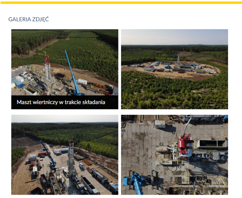 Podgląd galerii zdjęć złożonej z czterech zdjęć. Na każdym z nich widoczny jest maszt wiertniczy z innej perspektywy. Pod jednym ze zdjęć widoczny jest podpis Maszt wiertniczy podczas składania.