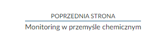 Zrzut ekranu przedstawiający nawigację strony lekcji. W tym przypadku jest to informacja o przejściu do poprzedniej strony, Monitoring w przemyśle chemicznym.