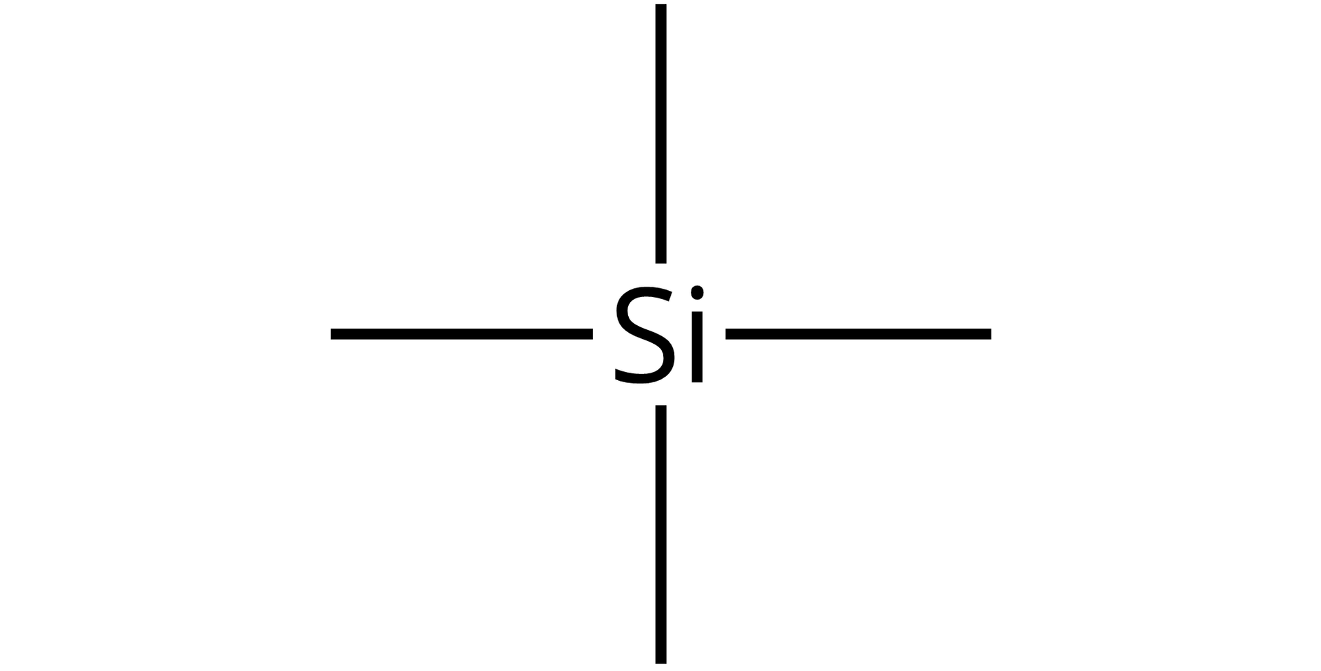 Ilustracja przedstawiająca symbol krzemu Si z dorysowanymi czterema wiązaniami. Pierwsze skierowane do góry, drugie do dołu oraz dwa po bokach, skierowane w prawą stronę i w lewą.
