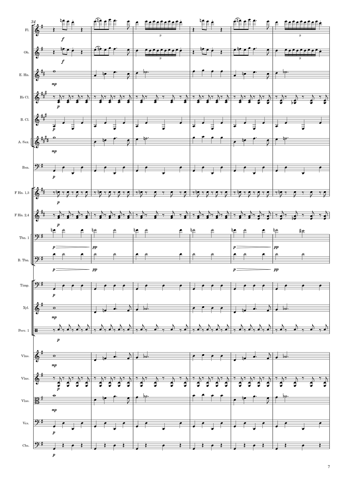 Ilustracja przedstawia stronę numer 7 z partytury „Taniec z szablami” Arama Chaczaturiana.