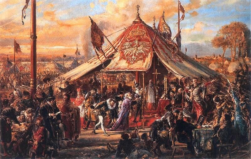 obraz przedstawia jak elekcję Henryka Walezego wyobrażał sobie trzysta lat później malarz Jan Matejko.