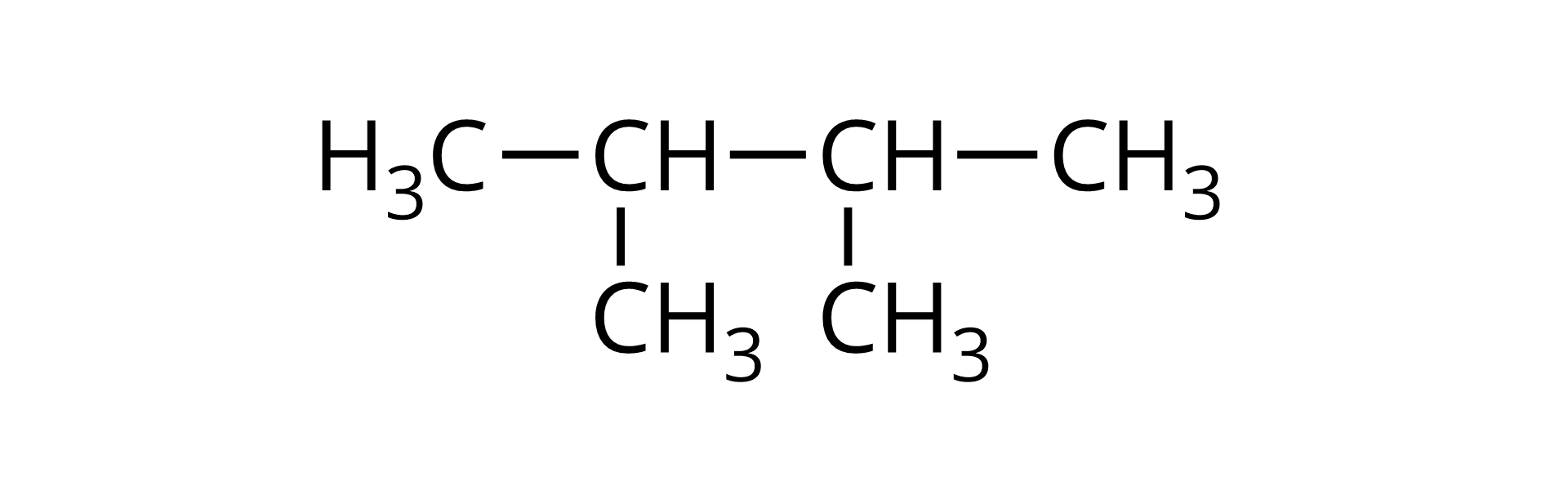 Na ilustracji jest wzór: dwie grupy CH są ze sobą połączone. Każda z nich łączy się z dwiema grupami metylowymi - jedną z boku, z drugą na dole.