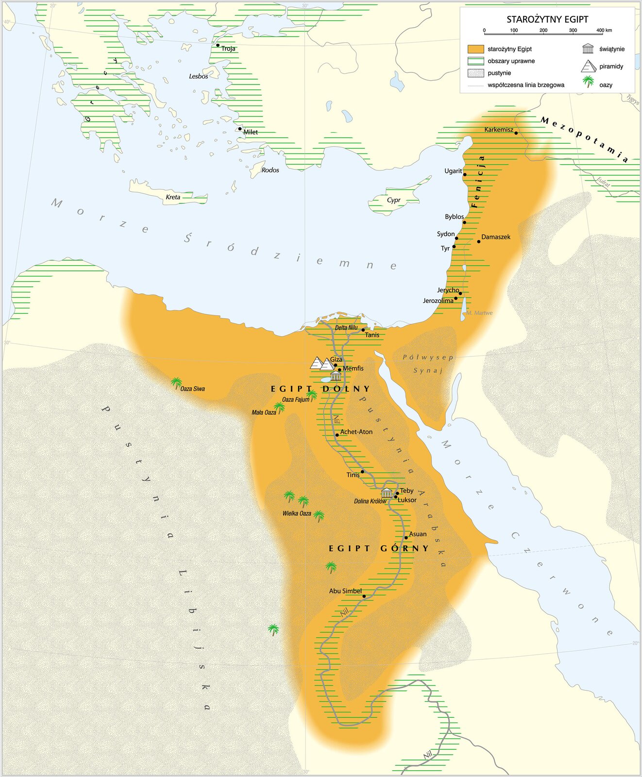 Grafika mapy przedstawiającej starożytny Egipt.