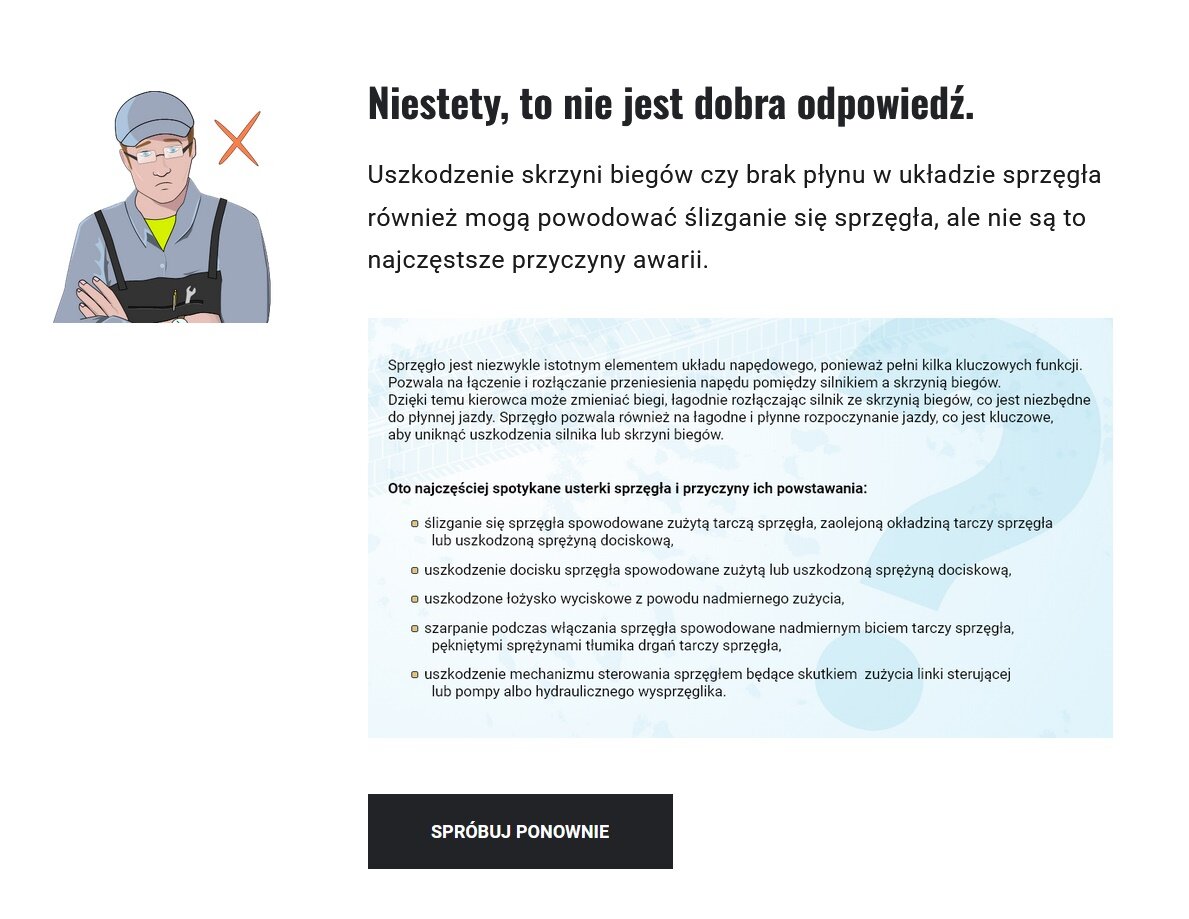 Przykładowy komunikat o błędnej odpowiedzi w grze