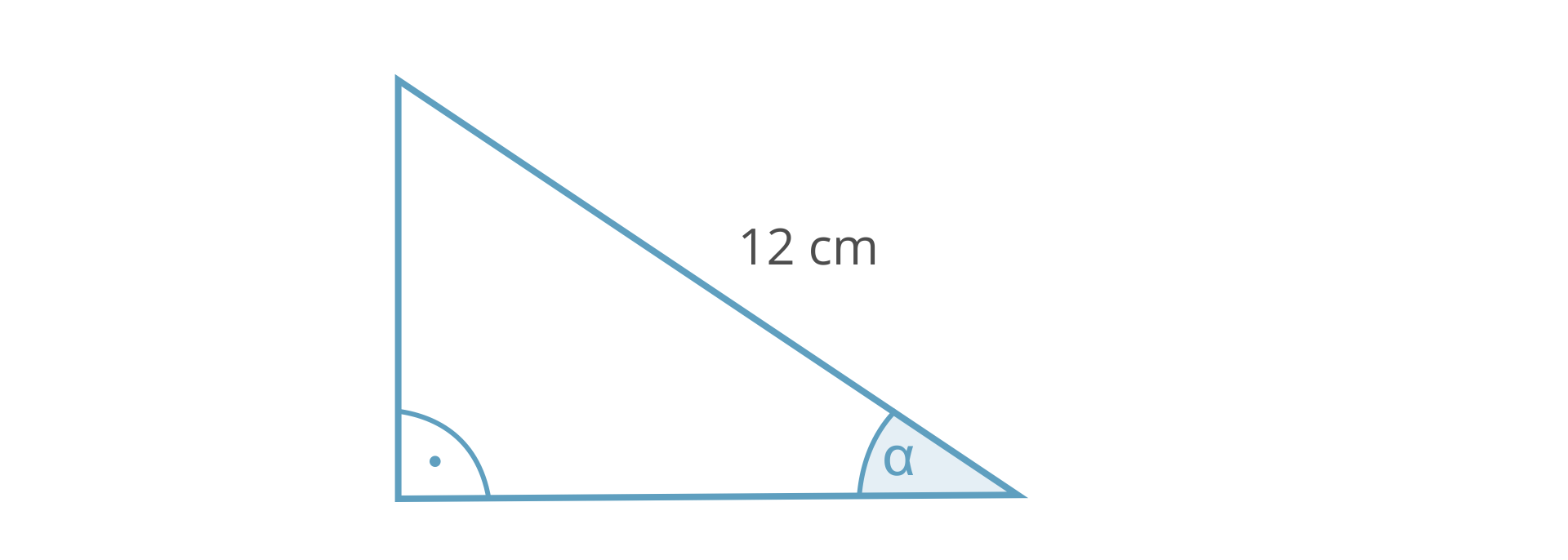 Na rysunku przedstawiony jest trójkąt prostokątny o przeciwprostokątnej równej dwanaście centymetrów.