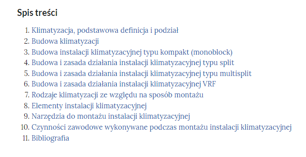Przykładowy wygląd spisu treści