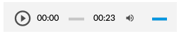 Widok odtwarzacza audio. Z lewej strony znajduje się ikona trójkąta wpisanego w koło. Służy do włączenia nagrania. Obok znajduje się informacja o czasie odtworzonego fragmentu - zero minut i zero sekund. Obok jest pasek, dzięki któremu można zaznaczyć konkretny moment nagrania do otworzenia. Po prawej stronie paska znajduje się informacja o całkowitej długości nagrania - dwadzieścia trzy sekundy. W prawej części odtwarzacza znajduje się ikona głośnika służąca do wyłączenia/włączenia dźwięku oraz pasek, na którym można ustawić odpowiedni poziom głośności.