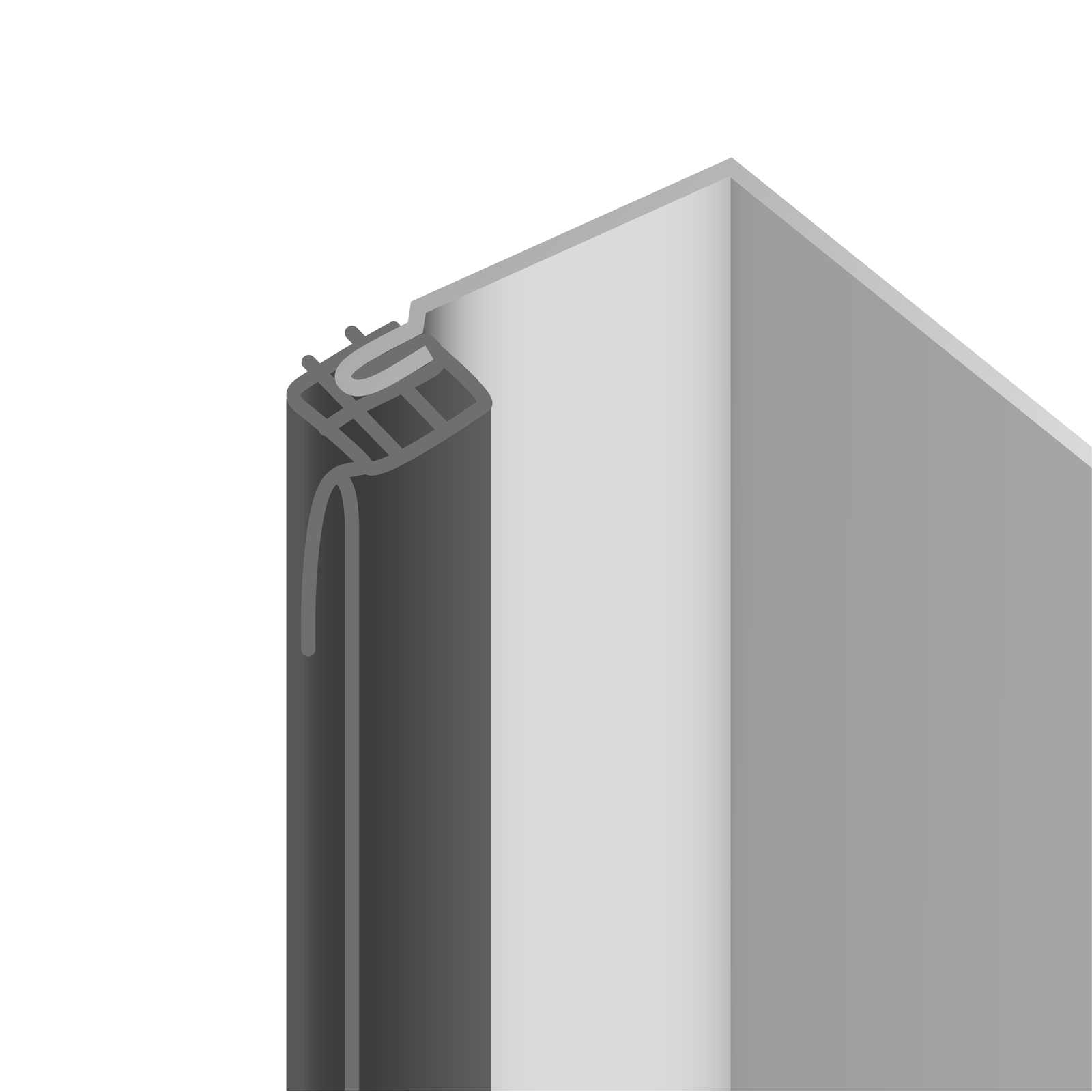 Grafika przedstawia dwulistkową uszczelkę (pokazaną w przekroju) ściśle zamocowaną do szarej płyty.