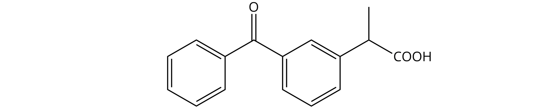 Na ilustracji jest wzór. Dwa pierścienie aromatyczne łączą się za pośrednictwem atomu tlenu. Pierścień leżący po prawej stronie łączy się z atomem węgla. Ten łączy się u góry z wiązaniem pojedynczym, a po prawej stronie z grupą COOH.